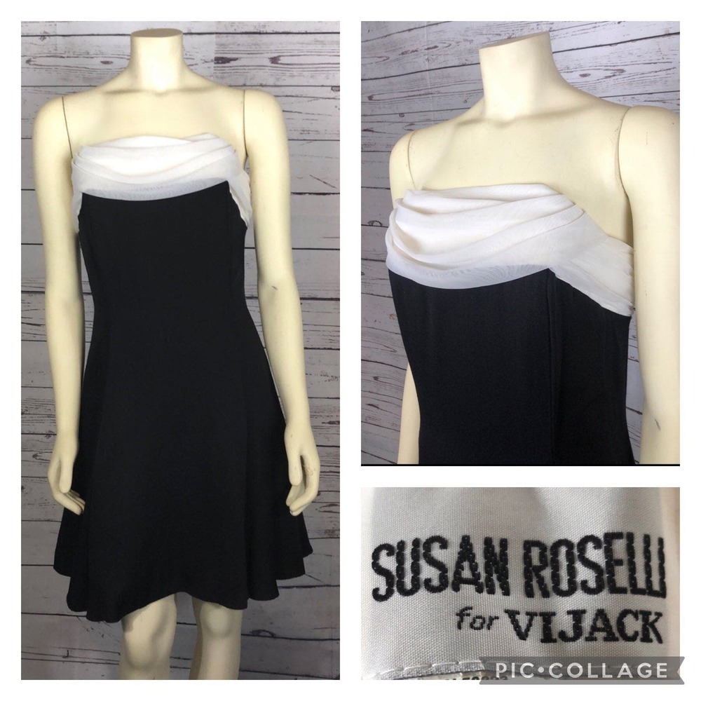 Susan Roselli for Vijack 80's black & ivory dress size 14